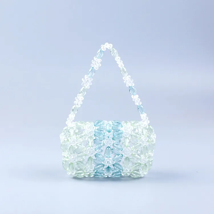 Sac À Main Perlé Tissé À La Main Fleur En Acrylique Ajouré Transparent Mini Sac Fourre-Tout Style Doux Vintage Femmes