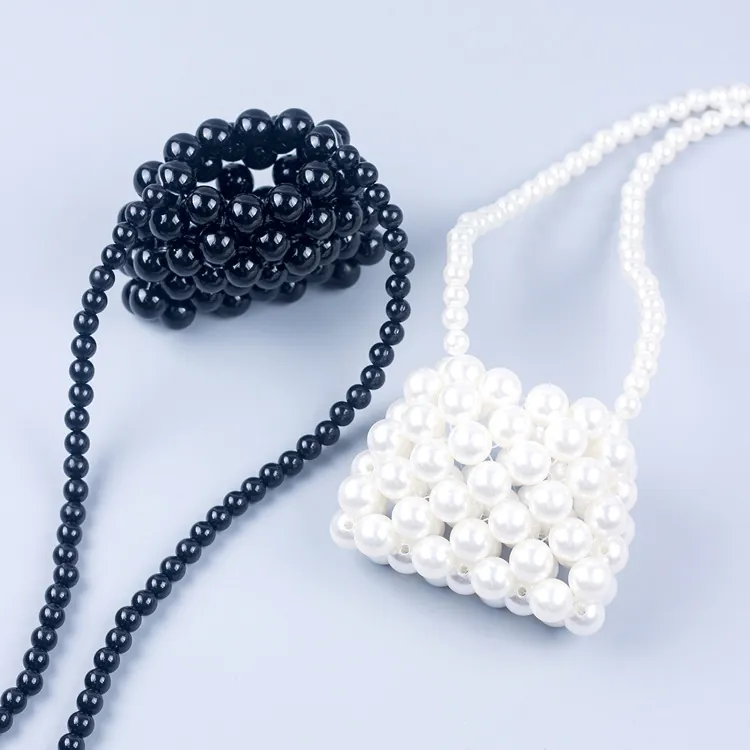 Women Handmade Beaded Mini Crossbody Bag Acrylic Resin Bead Woven Lipstick Bag Small Evening Clutch Bag With Shoulder Strap