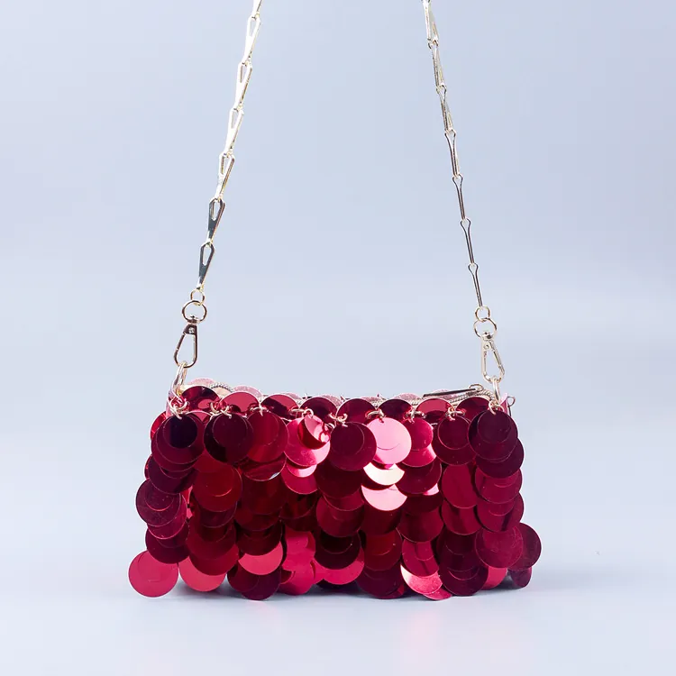 Women Sequin Evening Crossbody Bag Fashion Handmade Woven Metallic Paillette Chain Shoulder Bag For Dinner Party Banquet Street Purse