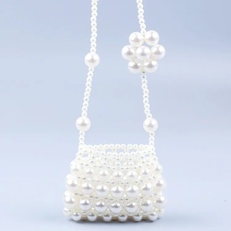 Mini Sac Bandoulière Fait Main En Künstliche Perles Synthétiques Fleur Tissée Élégant Douce Sac À Épaule Vintage Pour Femmes