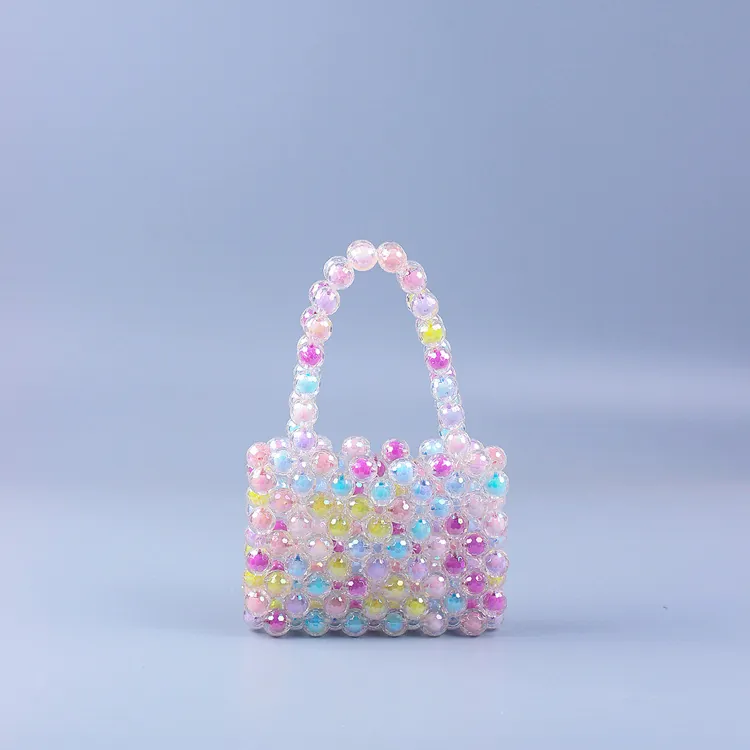 Mini Hand Woven Acrylic Beaded Handbag Colorful Iridescent Transparent Clutch Bag For Women Sweet Candy Color Fashion