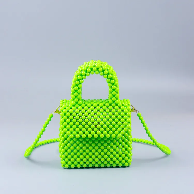 Acrylic Beaded Mini Handbag Retro Handmade Woven Crossbody Bag For Women Candy Color Fashion Accessory