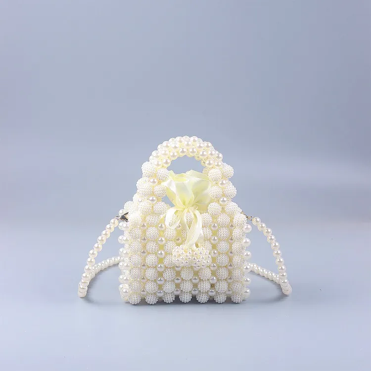 Elegant Artificial Pearl Beaded Handbag Handmade Niche Crossbody Bag With Satin Drawstring Inner Pouch