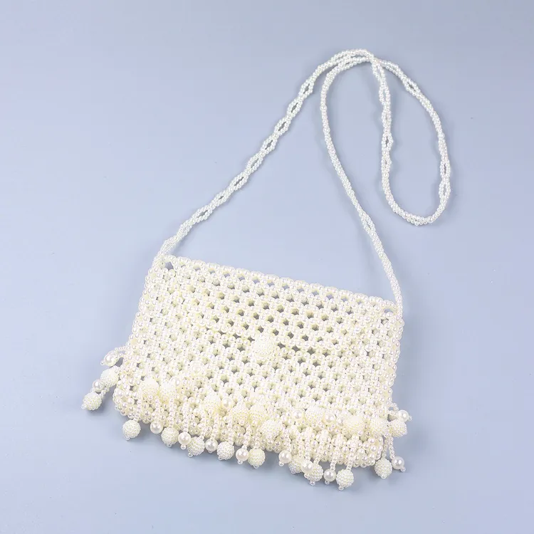 Sac Bandoulière en Künstliche Perles Fait à la Main Vintage Franges Sac de Soirée pour Fête Banquet Élégant Sac Tissé Femme