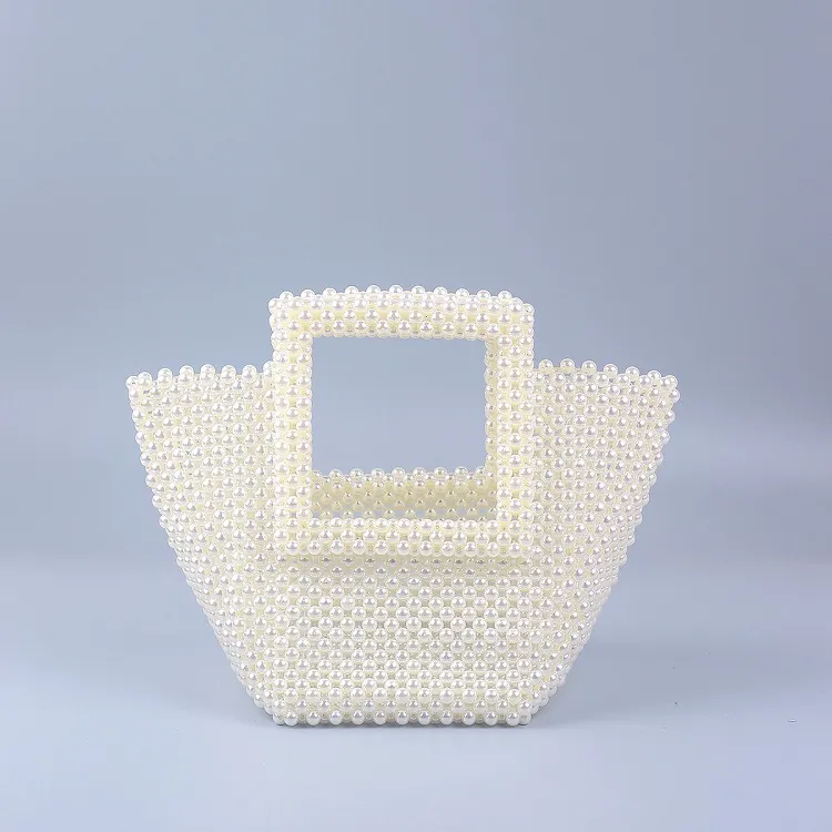 Sac À Main En Künstliche Perles Fait Main Tissé Faux Künstliche Perles Élégant Ajouré Carré Pour Femmes Vintage Fête