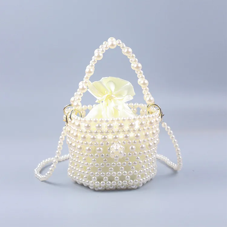 Handgefertigte Gewebte Künstliche Perlenbesetzte Acryl Künstliche Perlen Eimer Tasche Damen Mode Street Casual Retro Handtasche Umhängetasche