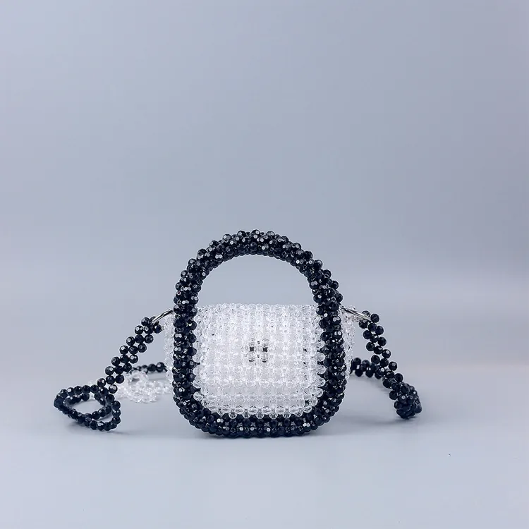 Handmade Acrylic Beaded Handbag For Women Hollow Flower Design Mini Crossbody Bag With Beaded Strap Fashion Party Purse