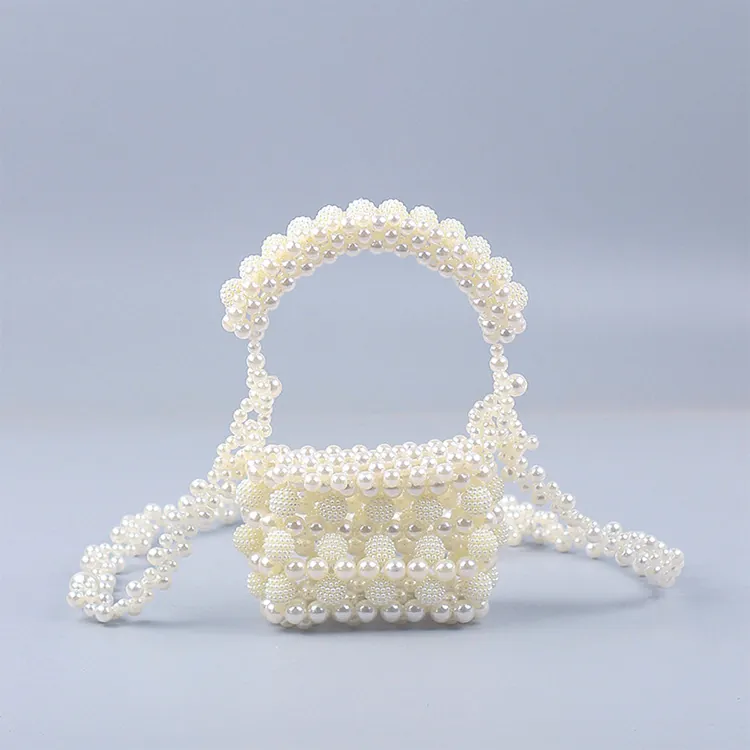 Mini Sac À Main Künstliche Perles Fait Main Élégant Style Baroque Français Tissé Sac À Bandoulière Pour Femmes