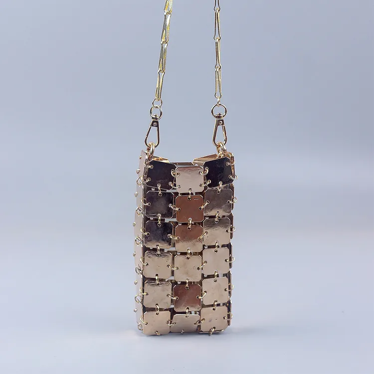 Sac À Bandoulière Futuriste Pour Téléphone En Métal Pièces De Fer Tissées Mini Sac À Chaîne Pour Femme Fête Streetwear