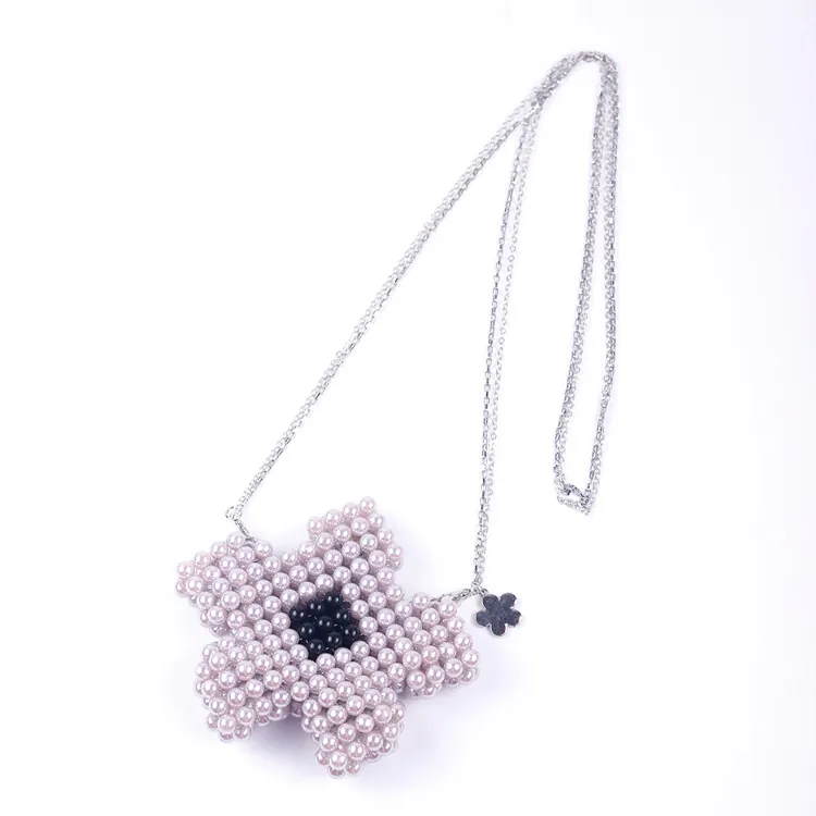 Handmade Beaded Mini Crossbody Bag Acrylic Artificial Pearl Star Flower Shape Metal Chain Strap Fashion Accessories For Women
