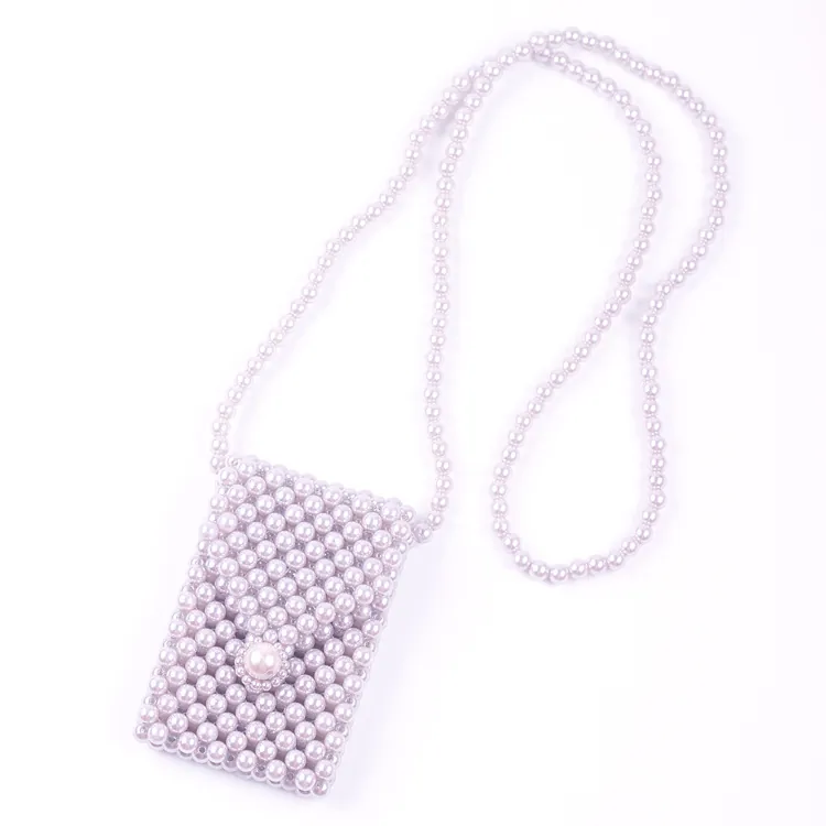 Handmade Artificial Pearl Beaded Mini Crossbody Bag Woven Acrylic Lipstick Pouch Elegant Party Purse For Women