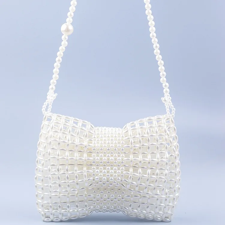 Sac Bandoulière Perlé À La Main Fausse Künstliche Perle Noeud Papillon Sac À Épaule Tissé Élégant Soirée Rétro Ajouré Femmes