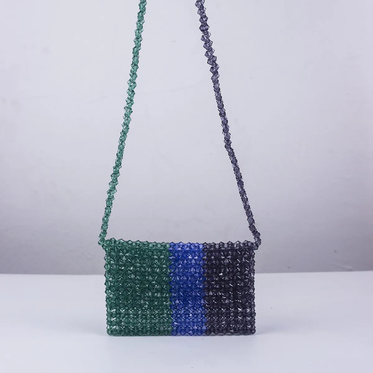 Sac Bandoulière Perles Acrylique Fait Main Mode Streetwear Bloc De Couleur Tissé Pochette Épaule Femmes