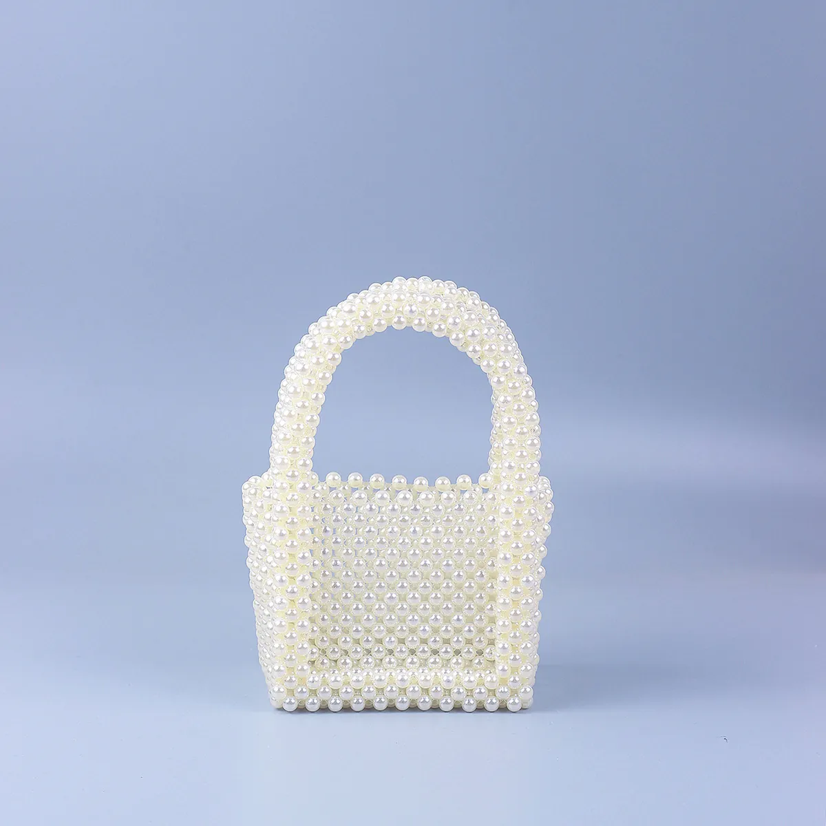 Handmade Artificial Pearl Beaded Handbag Acrylic Woven Vintage U-Shaped Handle Evening Party Tote Fashion Wedding Elegant For Women