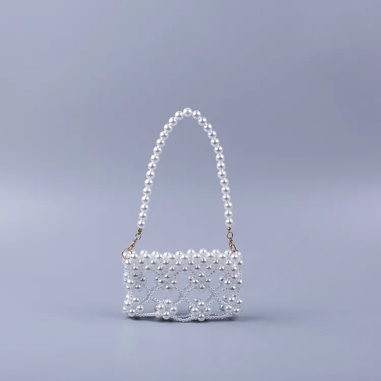 Handmade Beaded Faux Artificial Pearl Mini Handbag Hollow Out Elegant Evening Clutch Bag For Women Vintage Style With Metal Hook