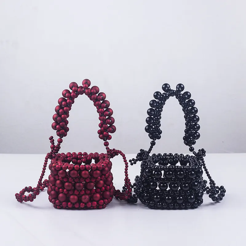 Handmade Beaded Evening Bag Acrylic Resin Crossbody Shoulder Handbag Mini Bucket Vintage Fashion Party Bag For Women
