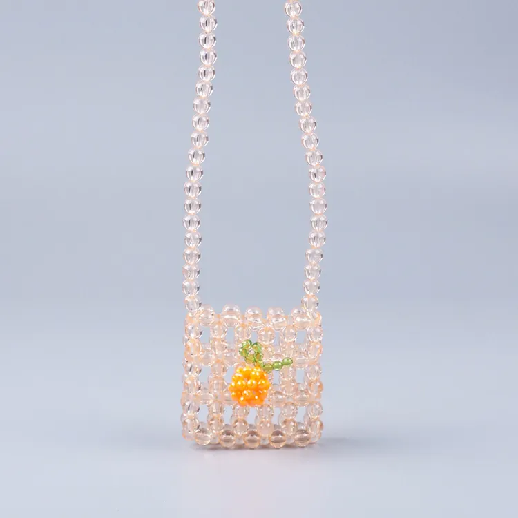 Handgemachte Perlen Acryl Mini Umhängetasche Süß Transparent Gewebte Kopfhörertasche Mit Fruchtmuster Für Damen Accessoires