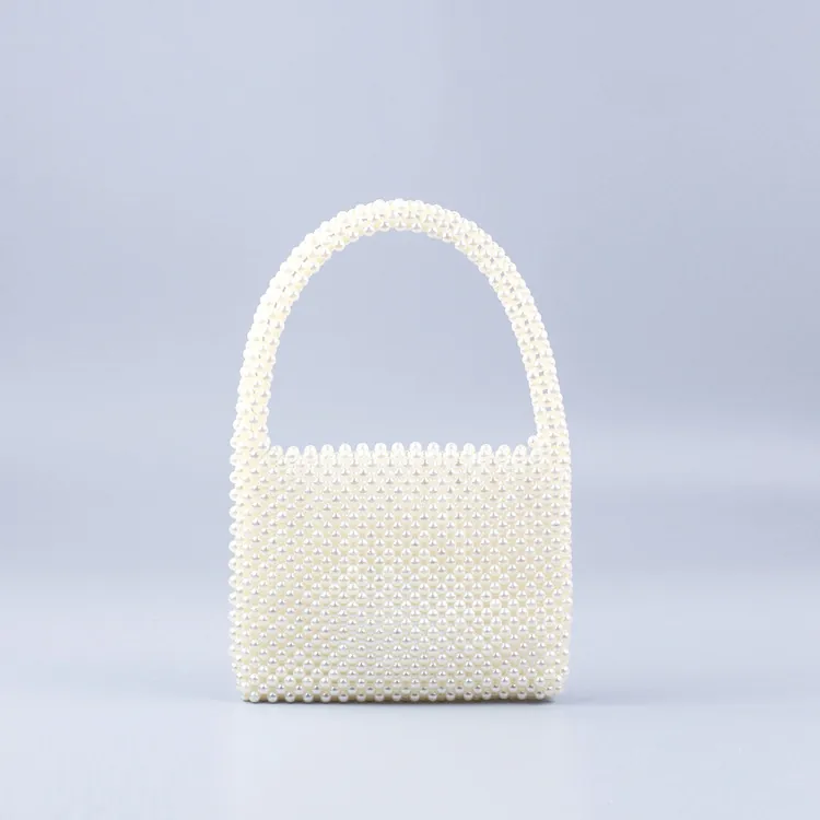 Handbag Faux Artificial Pearl Beaded Handmade Acrylic Elegant Retro Party Wedding Hand-Woven Mini Tote Bag For Women
