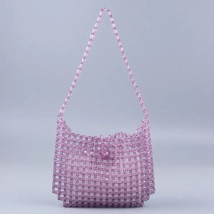 Beaded Handbag Acrylic Transparent Handmade Woven Shoulder Bag Street Fashion Summer Vacation For Women Hollow Out