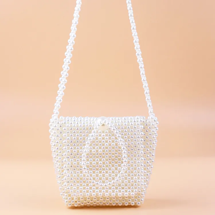 Elegante Borsa a Secchiello in Perline Intrecciate a Mano per Donna Borsa a Mano in Acrilico Bianco di Lusso Vintage Con Tracolla Lunga per Matrimonio Festa