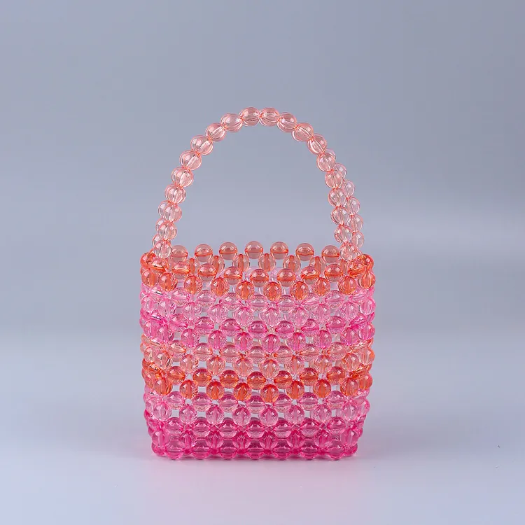 Handwoven Acrylic Beaded Handbag Clear Gradient Bucket Bag Summer Fashion Tote For Women