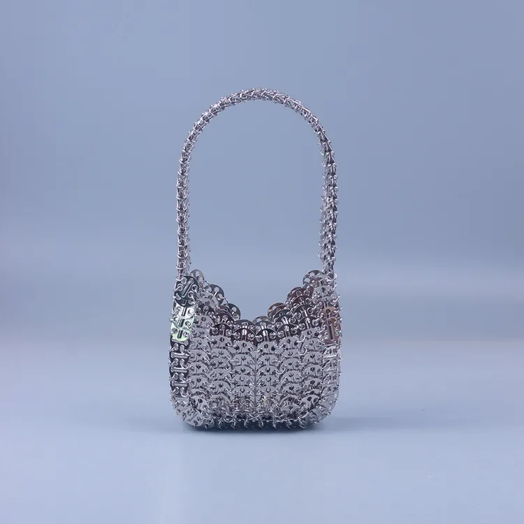 Metal Sequin Handbag Women Chainmail Underarm Bag Alloy Disc Woven Retro Party Evening Street Fashion Glitter