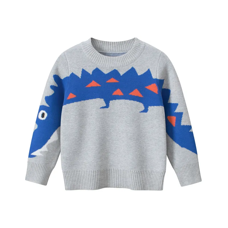 Kids Boys Knit Sweater Pullover Long Sleeve Crew Neck Cotton Blend Cartoon Dinosaur Pattern Casual Soft