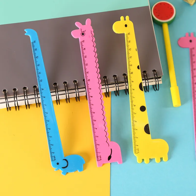 Cute Cartoon Giraffe Plastic Straight Ruler For Students Drawing School Office Stationery Animal Shaped Measuring Tool