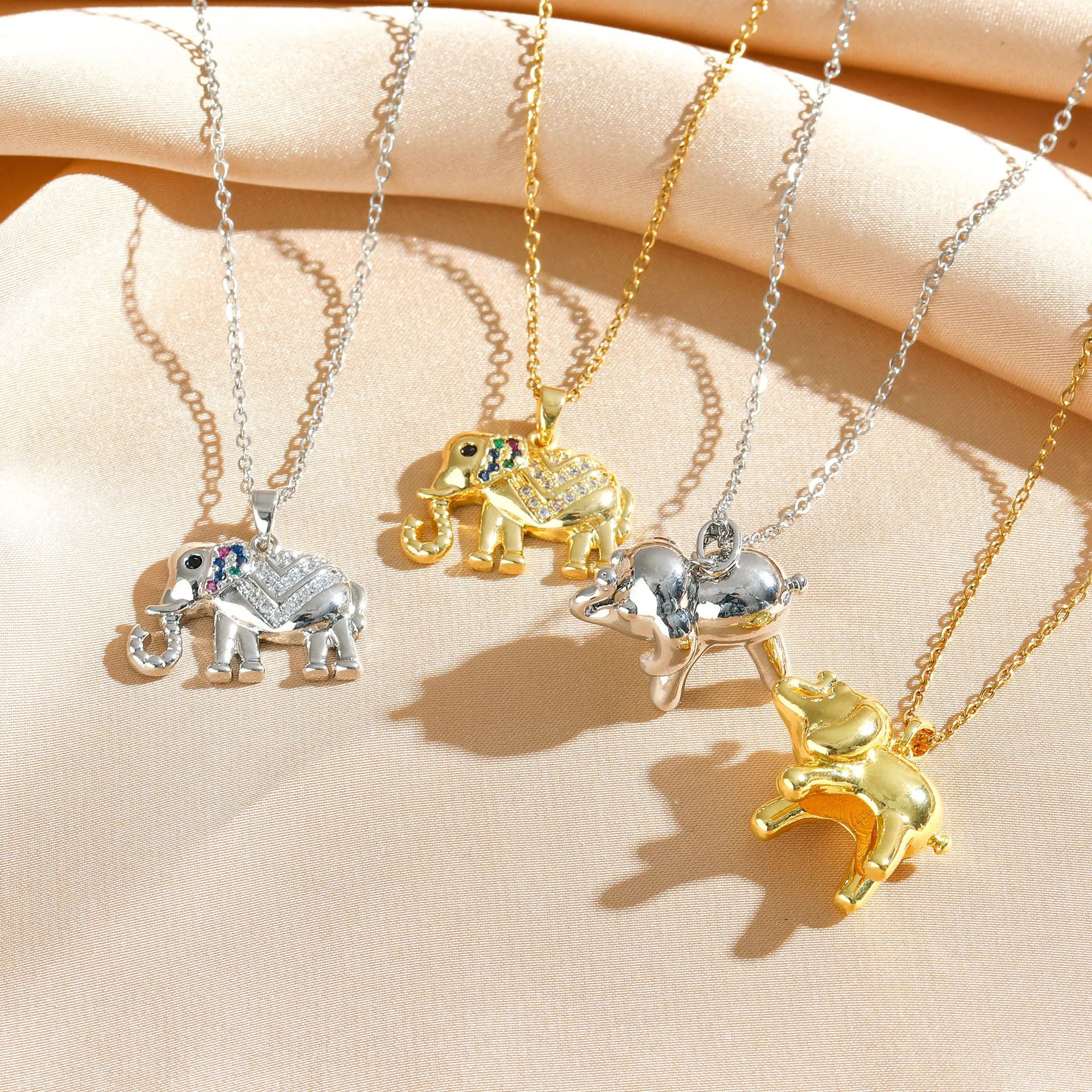 Elegante Elefant Anhänger Halskette Titanstahl Bunte Zirkonia Vergoldet Mode Tier Schmuck Für Damen