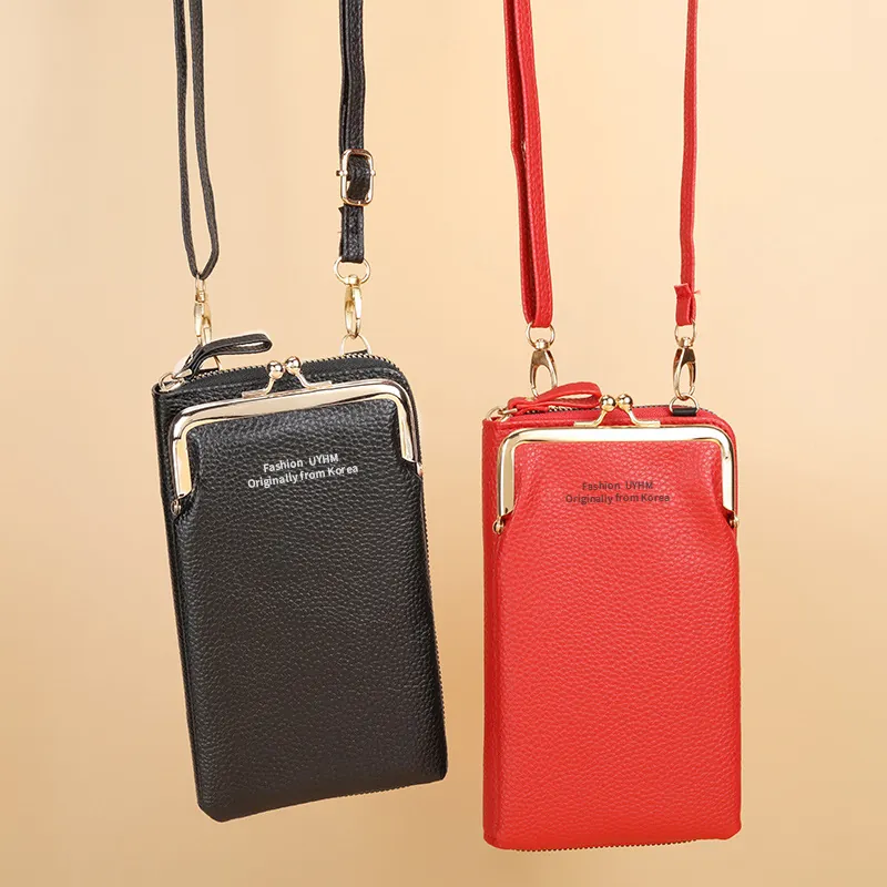 Women's PU Leather Crossbody Cell Phone Bag Multi Card Slots Kiss Lock Zipper Large Capacity Shoulder Wallet Purse