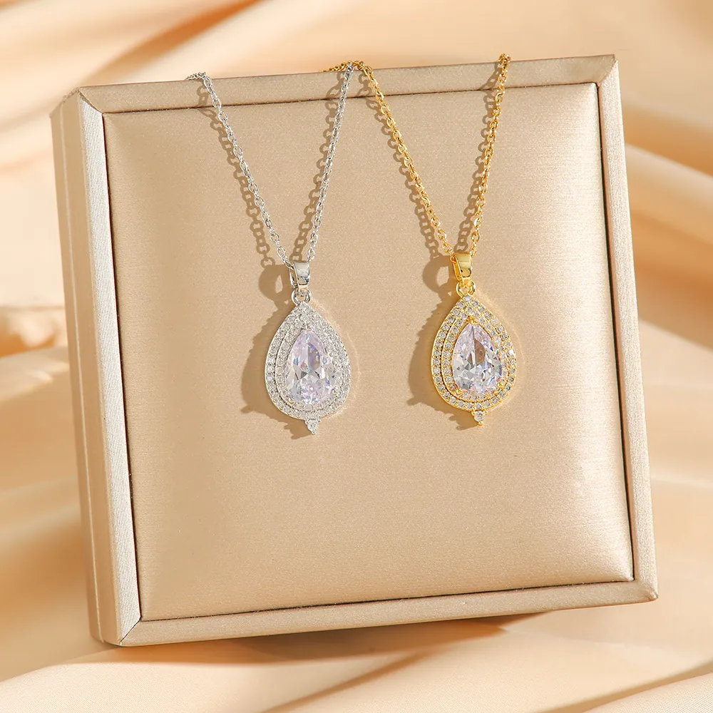 Collier Pendentif Zircon Goutte Eau Acier Titane Bijoux Chaîne Clavicule Élégante Pour Femmes Accessoires Mode