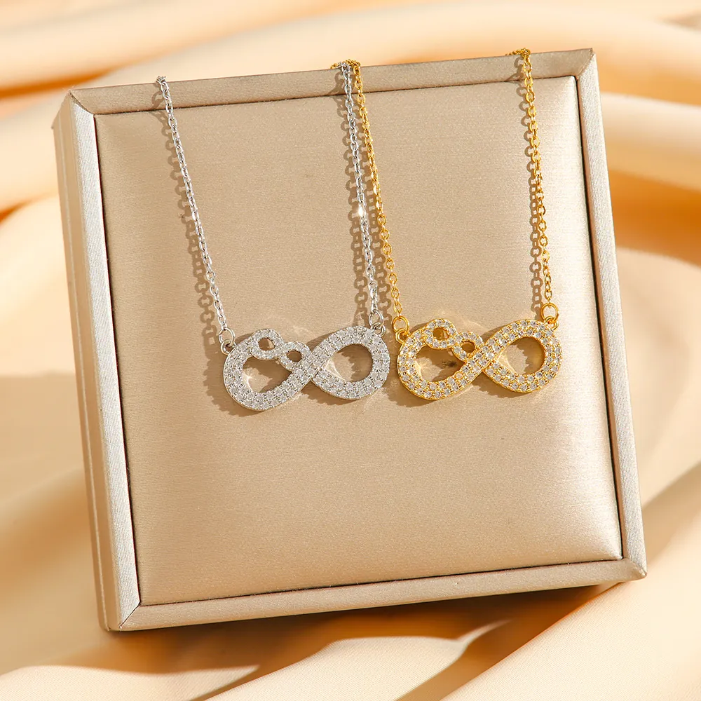 Infinity Symbol Anhänger Halskette Titanstahl Pave Zirkon Schlüsselbein Kette Schmuck Für Frauen Einfach Elegant Mode