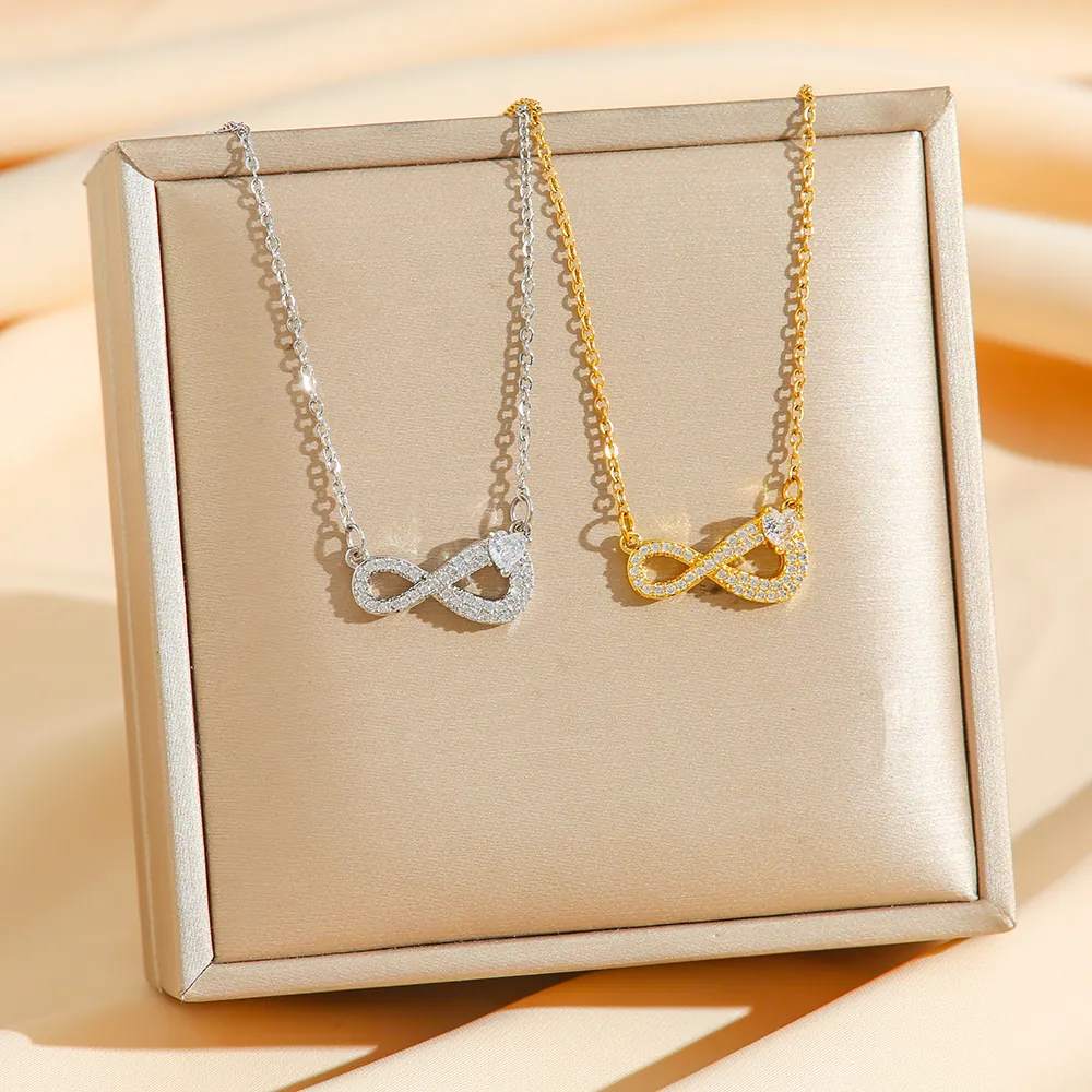 Infinity Heart Pendant Necklace Titanium Steel With Zircon Heart Stone Minimalist Elegant Jewelry For Women