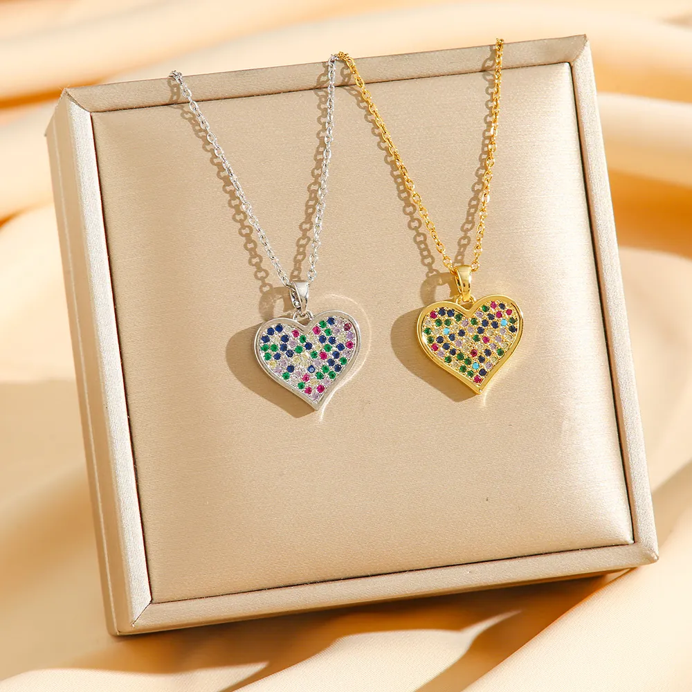 Collana Con Pendente A Cuore In Acciaio Inossidabile Con Zirconi Cubici Colorati Per Donna Gioielli Eleganti
