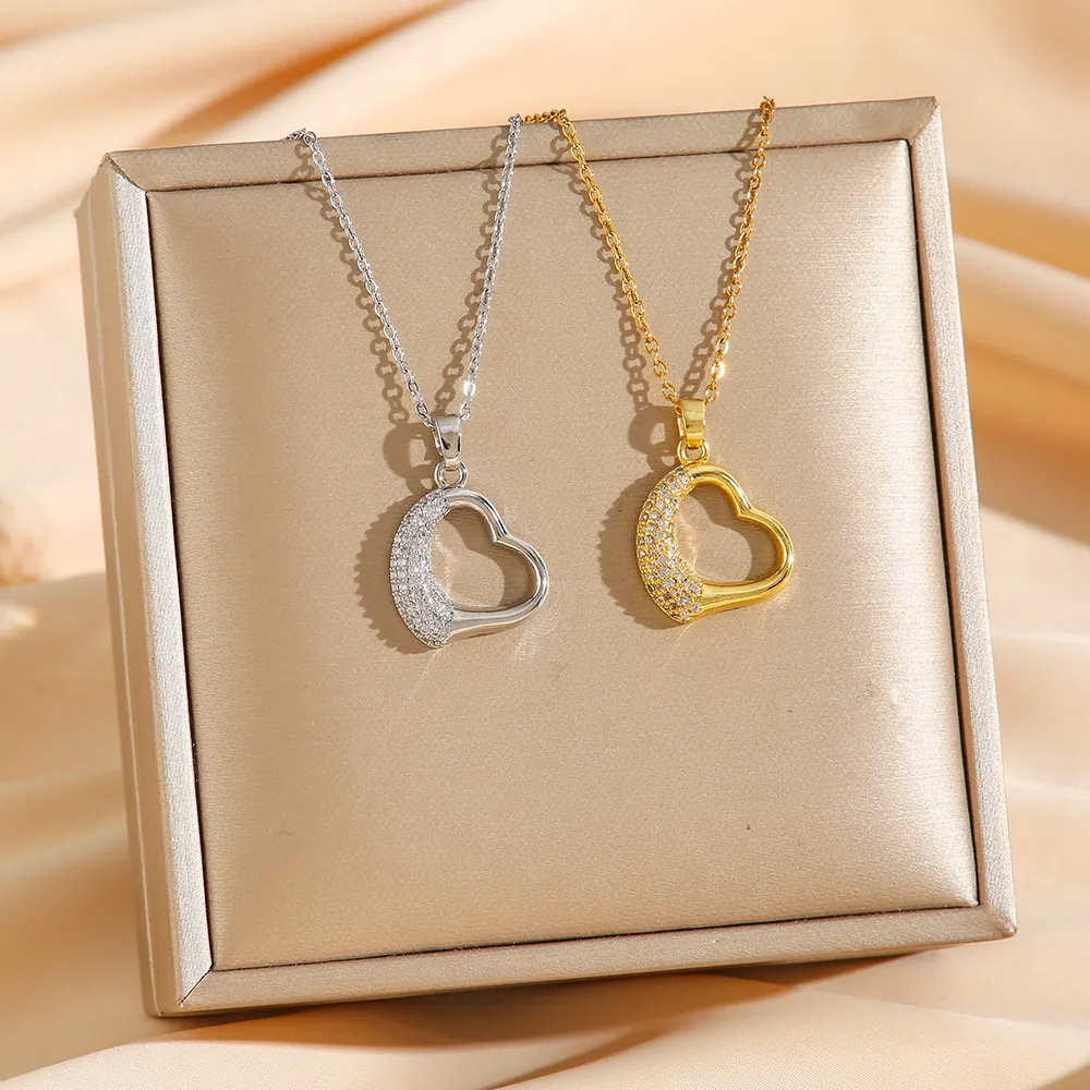 Collana Con Pendente A Cuore In Acciaio Inossidabile Micro Pavé Zirconia Cavo Amore Catena Per Donna Gioielli Di Moda