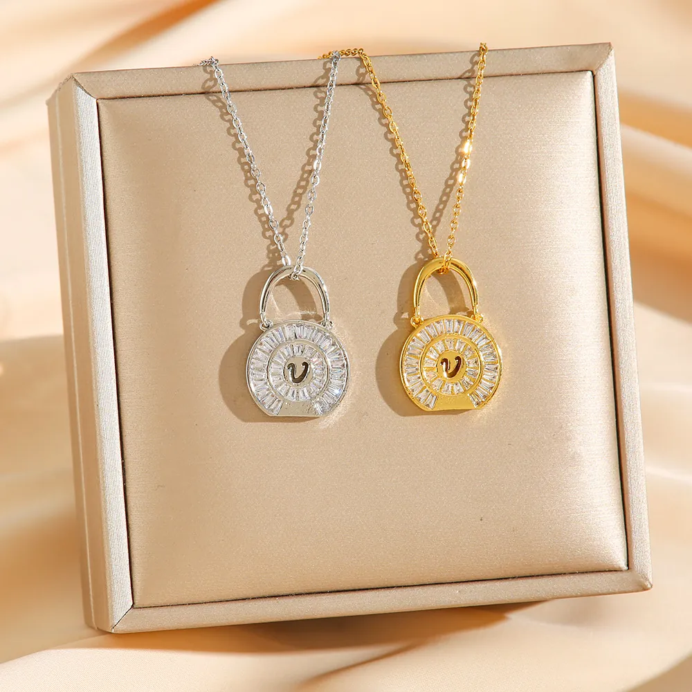 Elegant V Letter Handbag Pendant Necklace Stainless Steel Micro Inlaid Zirconia Fashion Minimalist Jewelry For Women