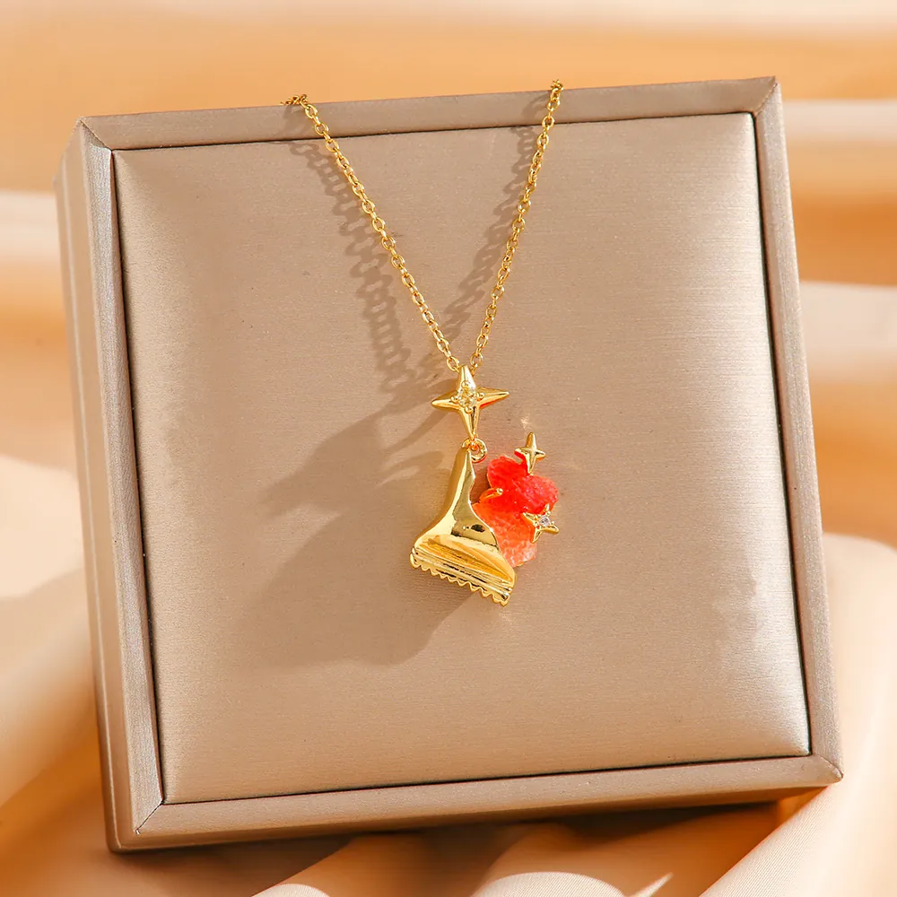 Süße Anhänger Halskette Gold Plattiertes Kupfer Mit Bunten Harzformen Stern Zirkon Akzent Modeschmuck Für Damen