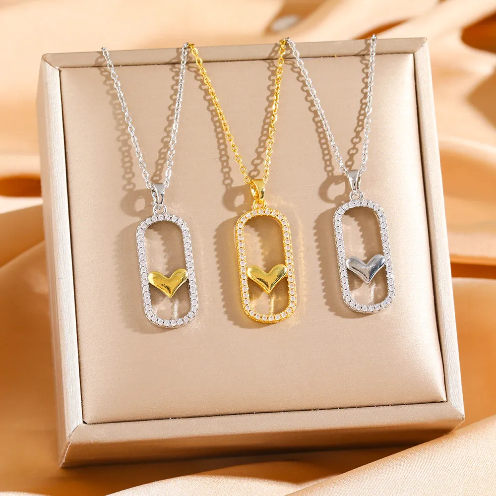 Collana Con Ciondolo A Cuore Rame Micro Pave Zirconia Catena In Acciaio Al Titanio Gioielli Eleganti Da Donna