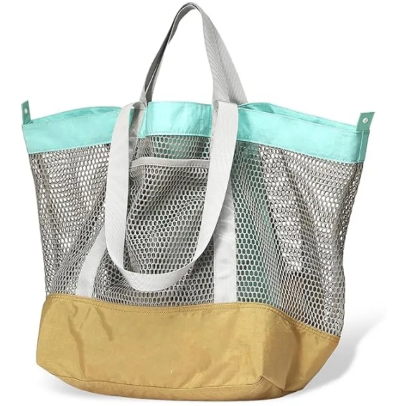 Mesh Beach Tote Bag Nylon Breathable Large Capacity With Zipper Pouch Sandproof Portable Shoulder Bag For Travel Pool Gym