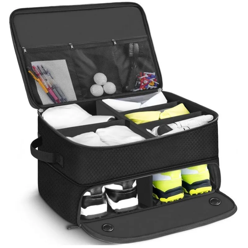 Golf Trunk Organizer Bag Double Layer Waterproof Polyester Breathable Independent Shoe Compartment Adjustable Dividers Portable Outdoor Sports