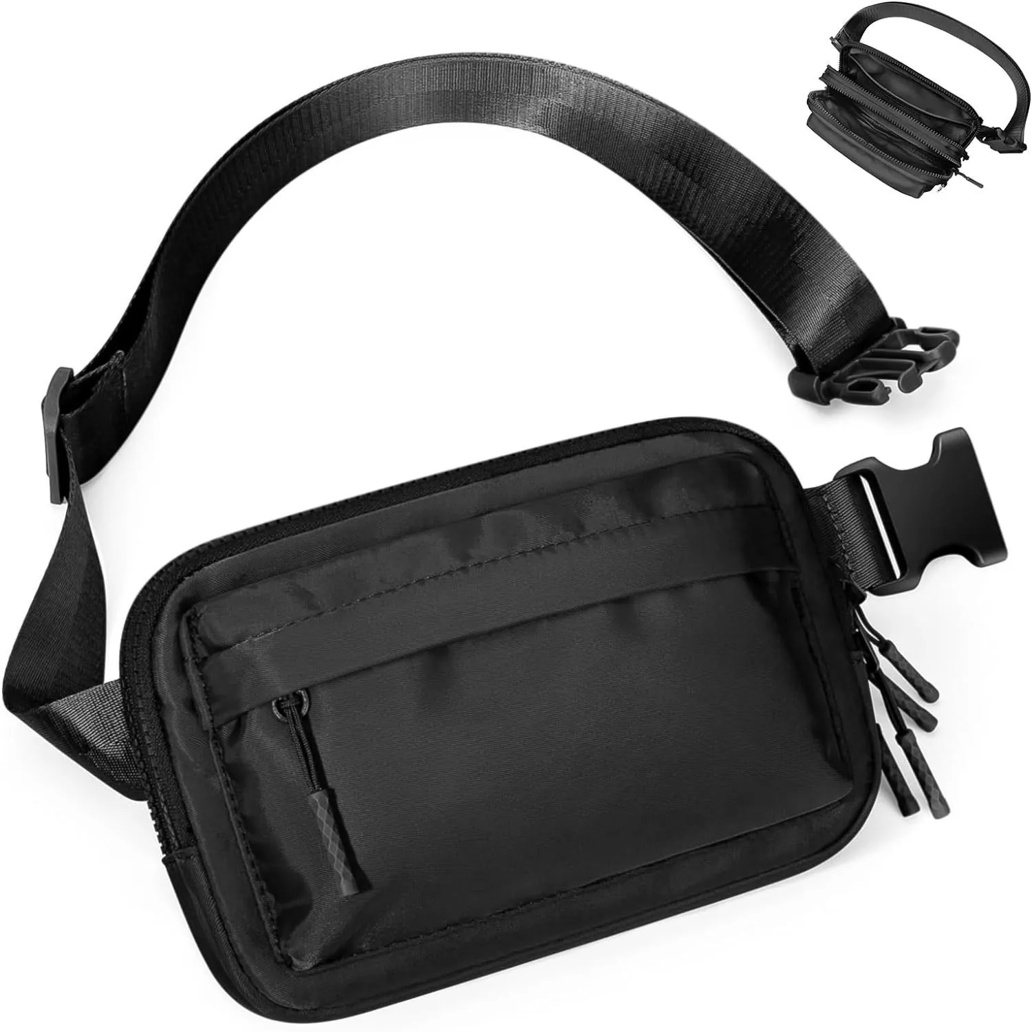 Waterproof Nylon Waist Bag Crossbody Fanny Pack With Multiple Zipper Pockets Adjustable Strap For Sports Travel Outdoor