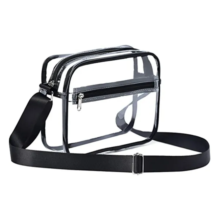 Clear Crossbody Bag Transparent PVC Waterproof Stadium Approved Shoulder Bag For Concerts Sports Events Security Check