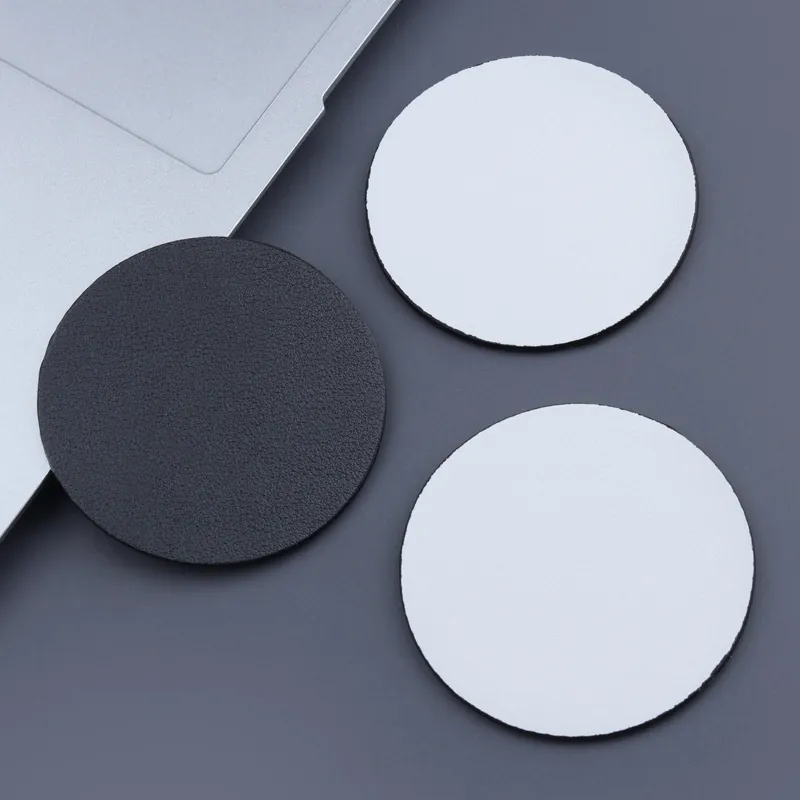 Round Car Coaster PU Leather Anti Slip Heat Insulated Cup Mat For Vehicle Office Home Decor DIY Sublimation Blank