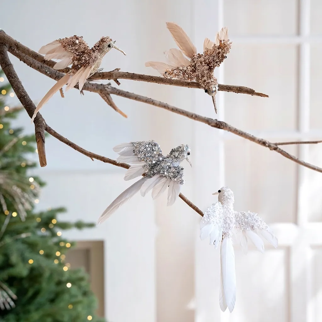 Addobbi Natalizi per Albero Colibrì con Paillettes Glitterate e Piume Artificiali Decorazioni Pendenti per Matrimonio Casa