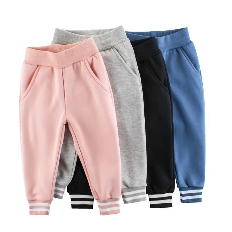 Kids Cotton Blend Fleece Joggers Elastic Waist Side Pockets Striped Ribbed Cuffs Casual Athletic Sweatpants Girls Boys