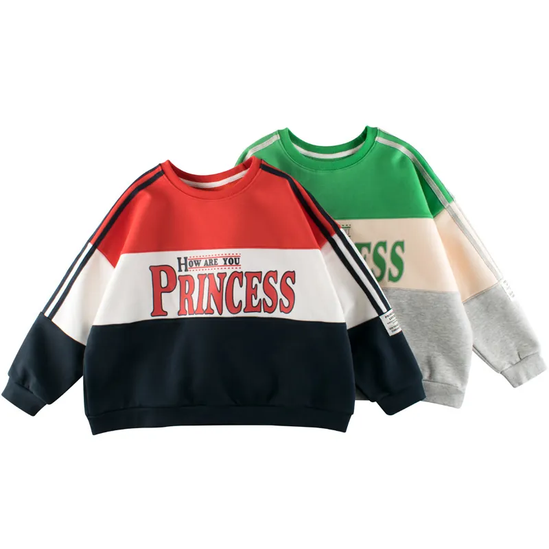 Kids Color Block Sweatshirt Fleece Lined Cotton Blend Crew Neck Long Sleeve Casual Letter Print Pullover