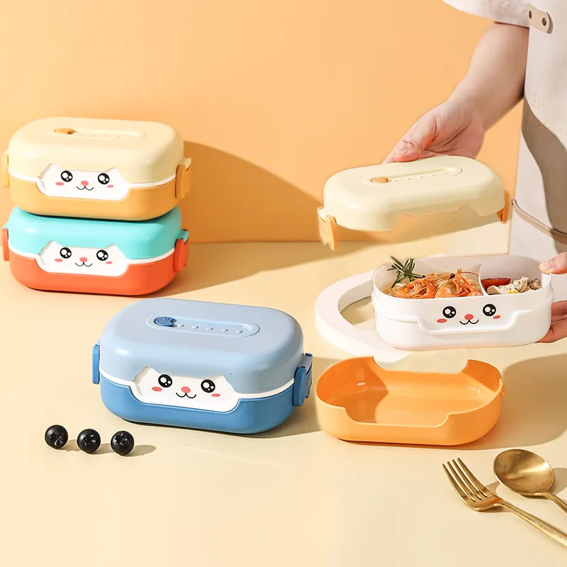 Kids Cartoon Cat Lunch Box Compartmentalized Portable Bento Box Leakproof Microwave Safe School Students Food Container