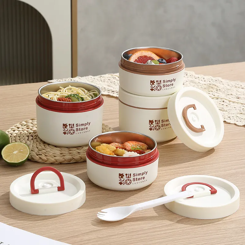 Boîte À Déjeuner Isotherme Inoxydable 304 Et Plastique PP Étanche Récipient À Soupe Avec Poignée Pour Étudiants