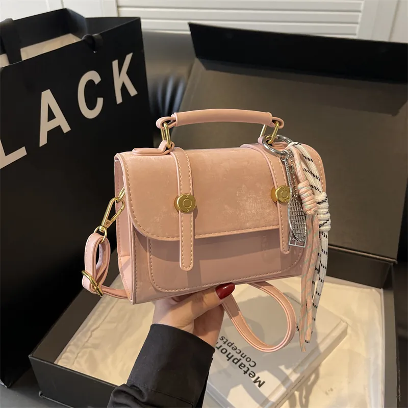 Vintage Frosted PU Leather Crossbody Bag Women Retro Matte Handbag With Top Handle Fashion Small Square Shoulder Bag
