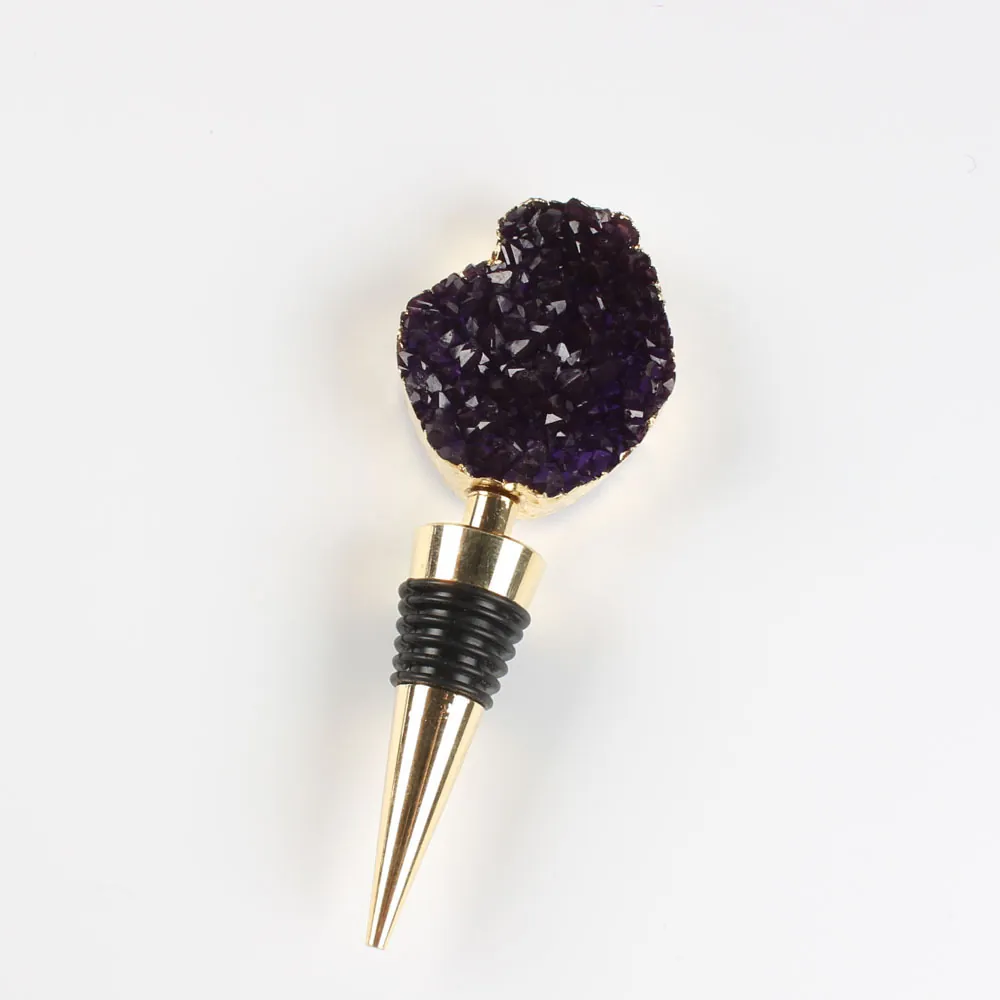 Bouchon De Bouteille De Vin Agate Naturelle Améthyste Cristal Décoratif Bouchon En Métal Réutilisable Accessoire De Bar